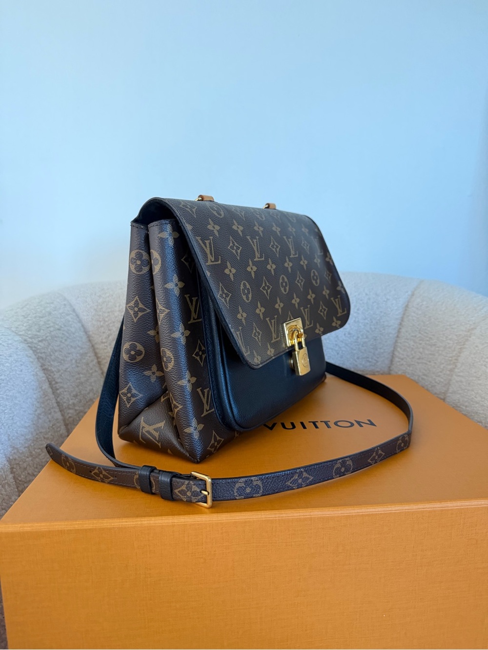 Louis Vuitton Marignan Monogram Canvas Shoulder Bag Black Leather Gold Hardware - Picture 3 of 13